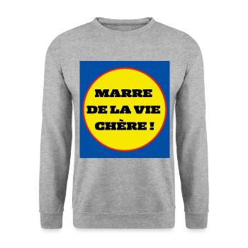 Marre de la vie chère ! - Sweat-shirt Unisexe - gris chiné - Devant - Alina (178cm) & Michal (187cm)