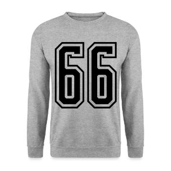 66 Zahl nummer - Unisex Pullover - Weißgrau meliert - Vorne - Alina (178cm) & Michal (187cm)