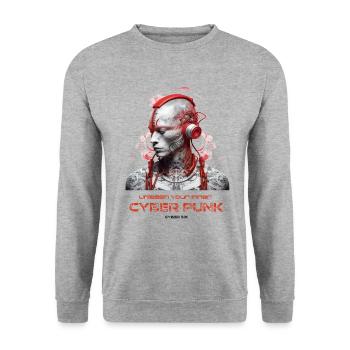 CyberInk Tech-Tattoo 8 - Unisex Pullover - Weißgrau meliert - Vorne - Alina (178cm) & Michal (187cm)