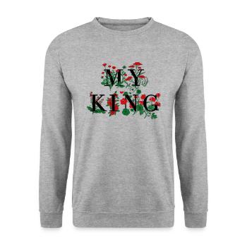 My King Partnershirt - Unisex Pullover - Weißgrau meliert - Vorne - Alina (178cm) & Michal (187cm)