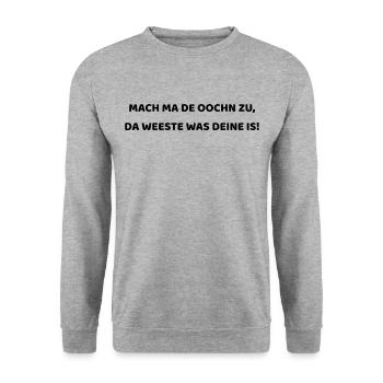 Frecher Spruch auf Sächsisch - Unisex Pullover - Weißgrau meliert - Vorne - Alina (178cm) & Michal (187cm)