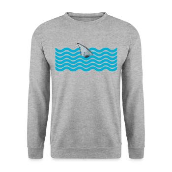 Haifischflosse Weißer Hai Tier Geschenkidee - Unisex Pullover - Weißgrau meliert - Vorne - Alina (178cm) & Michal (187cm)