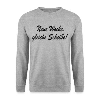 Neue Woche gleiche Scheisse Spruch Sprüche Zitat - Unisex Pullover - Weißgrau meliert - Vorne - Alina (178cm) & Michal (187cm)
