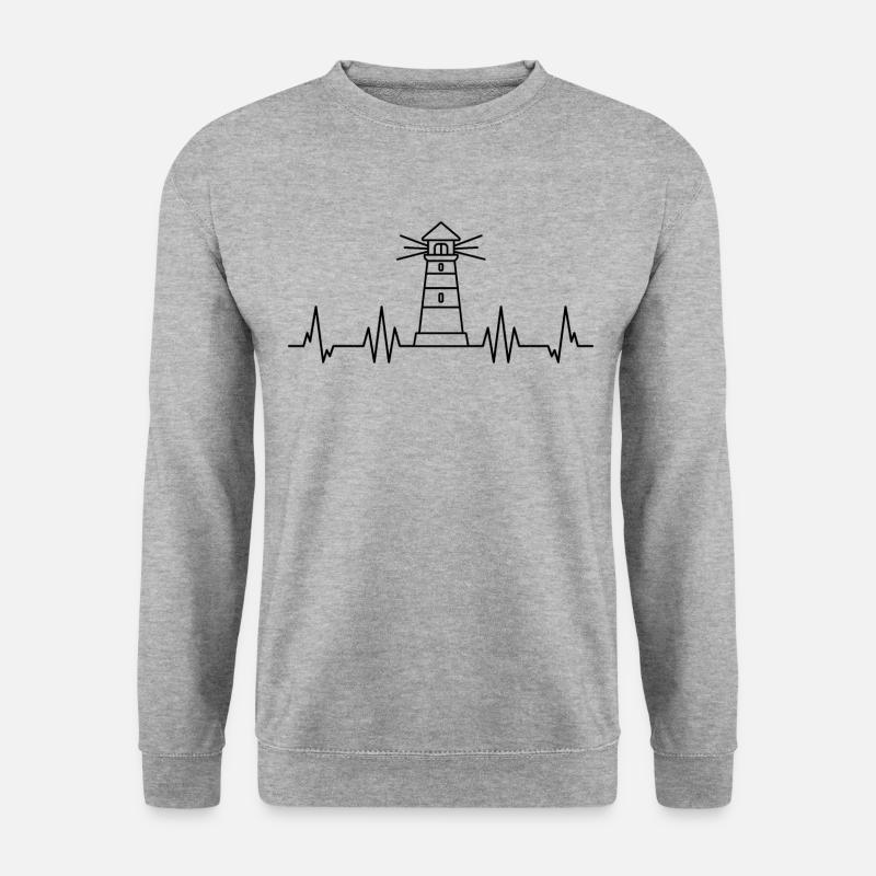 Leuchturm Meer Küste Herzlinie Herzschlag Geschenk - Unisex Pullover - Weißgrau meliert