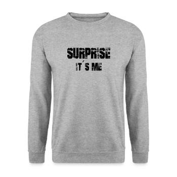 Drôle de dicton: Surprise c’est moi - Sweat-shirt Unisexe - gris chiné - Devant - Alina (178cm) & Michal (187cm)