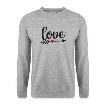 Love mit Pfeil und rotem Herz - Unisex Pullover - Weißgrau meliert - Vorne - Alina (178cm) & Michal (187cm)
