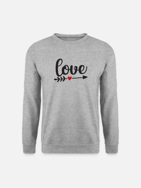 Love mit Pfeil und rotem Herz - Unisex Pullover - Weißgrau meliert