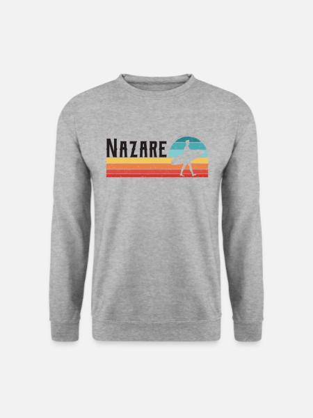 Nazare Portugal Surfer Retro Vintage - Unisex Pullover - Weißgrau meliert
