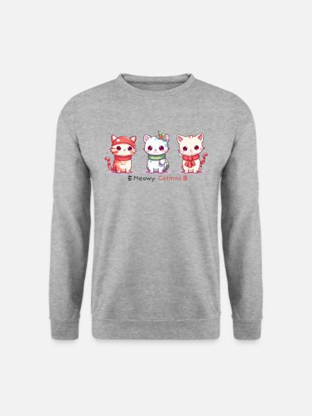 Meowy Catmas Lustige Katzen Weihnachten - Unisex Pullover - Weißgrau meliert