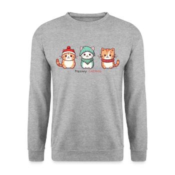 Meowy Catmas Drôles De Chats Noël - Sweat-shirt Unisexe - gris chiné - Devant - Alina (178cm) & Michal (187cm)