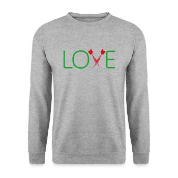 Darts Dart Love - Unisex Pullover - Weißgrau meliert - Vorne - Alina (178cm) & Michal (187cm)