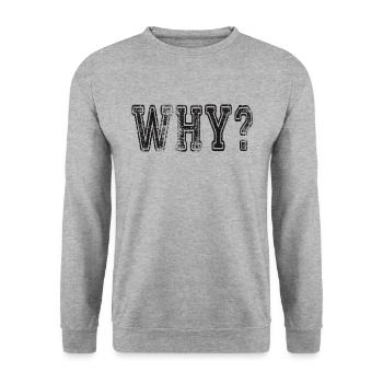 Why? Schlagwort Sprüche Slogan - Unisex Pullover - Weißgrau meliert - Vorne - Alina (178cm) & Michal (187cm)