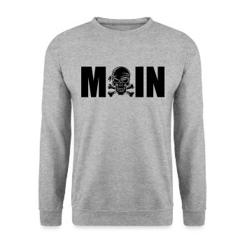 MOIN TOTENKOPF Begrüßung Norddeutschland - Unisex Pullover - Weißgrau meliert - Vorne - Alina (178cm) & Michal (187cm)