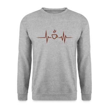 Kaffee - Herzschlag Herzfrequenz - Unisex Pullover - Weißgrau meliert - Vorne - Alina (178cm) & Michal (187cm)