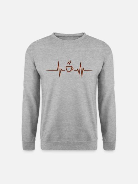 Kaffee - Herzschlag Herzfrequenz - Unisex Pullover - Weißgrau meliert