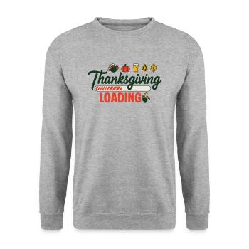 Thanksgiving Loading Erntedankfest Ladebalken - Unisex Pullover - Weißgrau meliert - Vorne - Alina (178cm) & Michal (187cm)