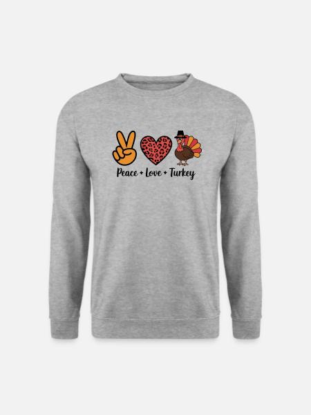 Thanksgiving Peace Love Turkey - Unisex Pullover - Weißgrau meliert
