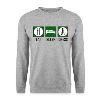 Eat Sleep Chess Schach Spruch Zitat - Unisex Pullover - Weißgrau meliert - Vorne - Alina (178cm) & Michal (187cm)
