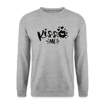 Embrasse-moi Saint-Valentin Embrasser les lèvres - Sweat-shirt Unisexe - gris chiné - Devant - Alina (178cm) & Michal (187cm)