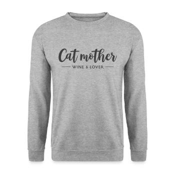 Cat Mother – Wein, Liebe & Katzenhumor - Unisex Pullover - Weißgrau meliert - Vorne - Alina (178cm) & Michal (187cm)