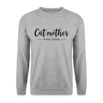Cat Mother – Wein, Liebe & Katzenhumor - Unisex Pullover - Weißgrau meliert - Vorne - Alina (178cm) & Michal (187cm)