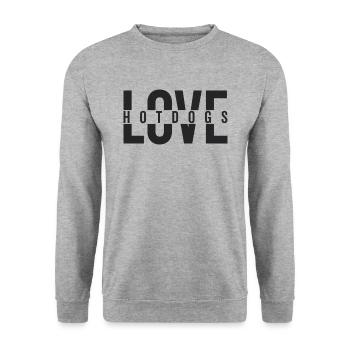 Love Hotdogs Fast Food Statement - Unisex Pullover - Weißgrau meliert - Vorne - Alina (178cm) & Michal (187cm)