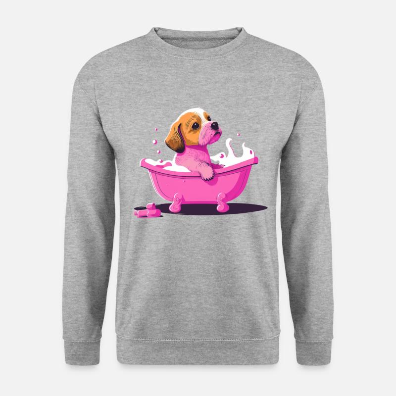 Süsser junger Hund in der Badewanne - Unisex Pullover - Weißgrau meliert