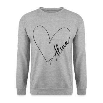Alina Name Herzlinie - Unisex Pullover - Weißgrau meliert - Vorne - Alina (178cm) & Michal (187cm)