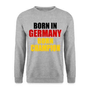 born in germany born champion - - Sweat-shirt Unisexe - gris chiné - Devant - Alina (178cm) & Michal (187cm)