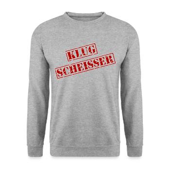 Stempel "Klugscheisser" - Unisex Pullover - Weißgrau meliert - Vorne - Alina (178cm) & Michal (187cm)