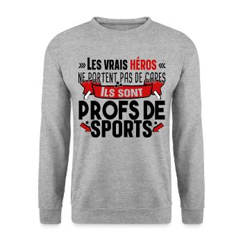 Prof de Sport Professeur Métier Cadeau Humour - Sweat-shirt Unisexe - gris chiné - Devant - Alina (178cm) & Michal (187cm)