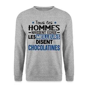 Chocolatine Pain Chocolat Humour Boulangerie - Sweat-shirt Unisexe - gris chiné - Devant - Alina (178cm) & Michal (187cm)