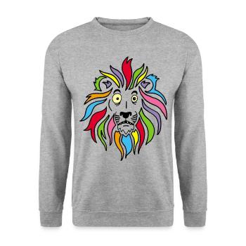Lion and multicolored mane - Unisex Sweatshirt - salt & pepper - Front - Alina (178cm) & Michal (187cm)