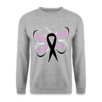Liebe Stärke Glaube Hoffnung Melanom-Bewusstsein - Unisex Pullover - Weißgrau meliert - Vorne - Alina (178cm) & Michal (187cm)