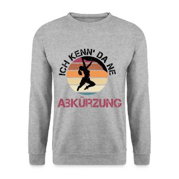 Wandern Abkürzung Spruch lustig Kletterer Geschenk - Unisex Pullover - Weißgrau meliert - Vorne - Alina (178cm) & Michal (187cm)