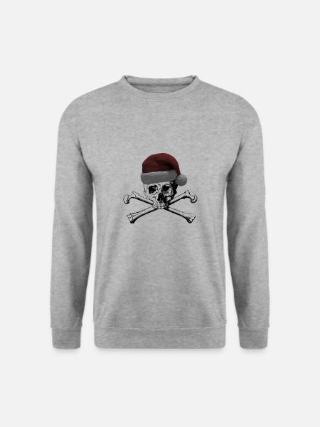 Weihnachten Totenkopf mit Mütze - Unisex Pullover - Weißgrau meliert