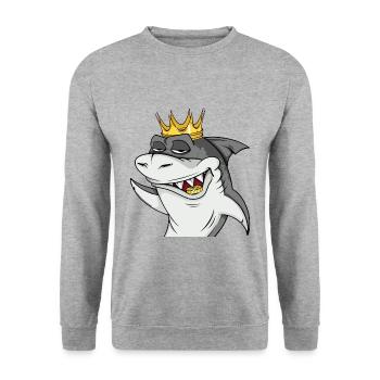 Cooler Hai mit Krone #4 Cool Sharks - Unisex Pullover - Weißgrau meliert - Vorne - Alina (178cm) & Michal (187cm)