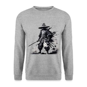 Samurai Splash Wasserfarbe - Unisex Pullover - Weißgrau meliert - Vorne - Alina (178cm) & Michal (187cm)