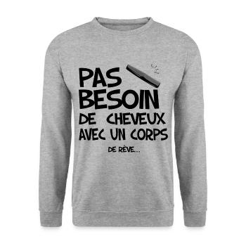 Chauve pas besoin de cheveux - Sweat-shirt Unisexe - gris chiné - Devant - Alina (178cm) & Michal (187cm)