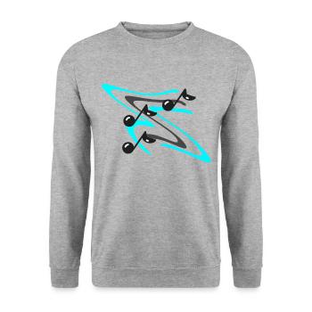 Musiknoten auf farbigem Hintergrund - Unisex Pullover - Weißgrau meliert - Vorne - Alina (178cm) & Michal (187cm)