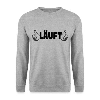 LÄUFT - Unisex Pullover - Weißgrau meliert - Vorne - Alina (178cm) & Michal (187cm)
