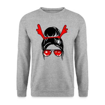 XMas Girl Sunglassed - Unisex Pullover - Weißgrau meliert - Vorne - Alina (178cm) & Michal (187cm)
