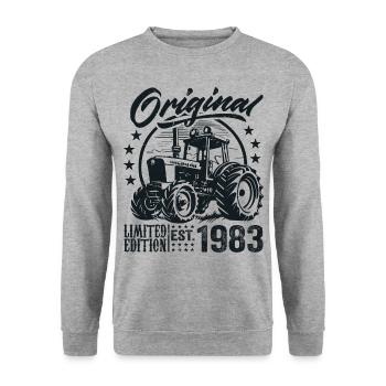 Original 1983 Anniversaire 1983 Fermier Tracteur - Sweat-shirt Unisexe - gris chiné - Devant - Alina (178cm) & Michal (187cm)