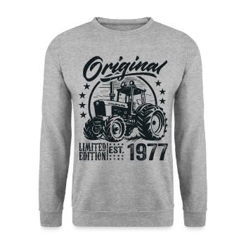 Original 1977 Anniversaire 1977 Fermier Tracteur - Sweat-shirt Unisexe - gris chiné - Devant - Alina (178cm) & Michal (187cm)
