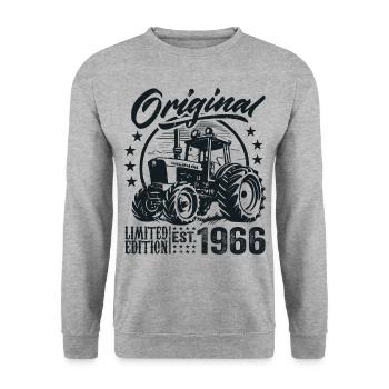 Original 1966 Birthday 1966 Farmer Tractor - Unisex Sweatshirt - salt & pepper - Front - Alina (178cm) & Michal (187cm)