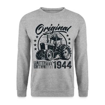 Original 1944 Geburtstag 1944 Farmer Traktor - Unisex Pullover - Weißgrau meliert - Vorne - Alina (178cm) & Michal (187cm)