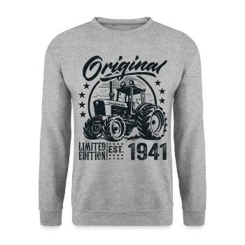 Original 1941 Anniversaire 1941 Fermier Tracteur - Sweat-shirt Unisexe - gris chiné - Devant - Alina (178cm) & Michal (187cm)
