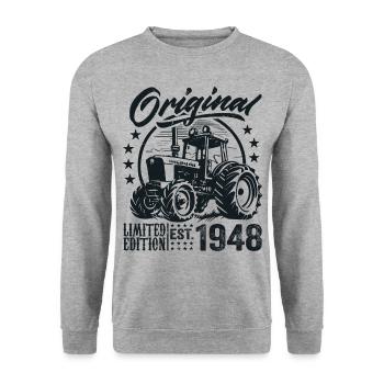 Original 1948 Geburtstag 1948 Farmer Traktor - Unisex Pullover - Weißgrau meliert - Vorne - Alina (178cm) & Michal (187cm)