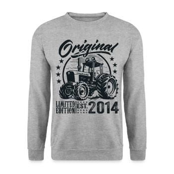 Original 2014 Anniversaire 2014 Fermier Tracteur - Sweat-shirt Unisexe - gris chiné - Devant - Alina (178cm) & Michal (187cm)