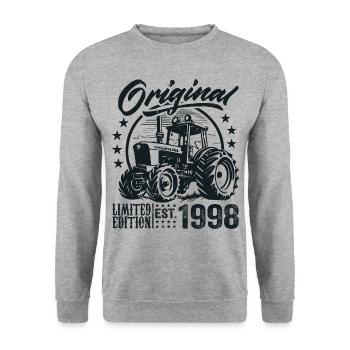 Original 1998 Anniversaire 1998 Fermier Tracteur - Sweat-shirt Unisexe - gris chiné - Devant - Alina (178cm) & Michal (187cm)